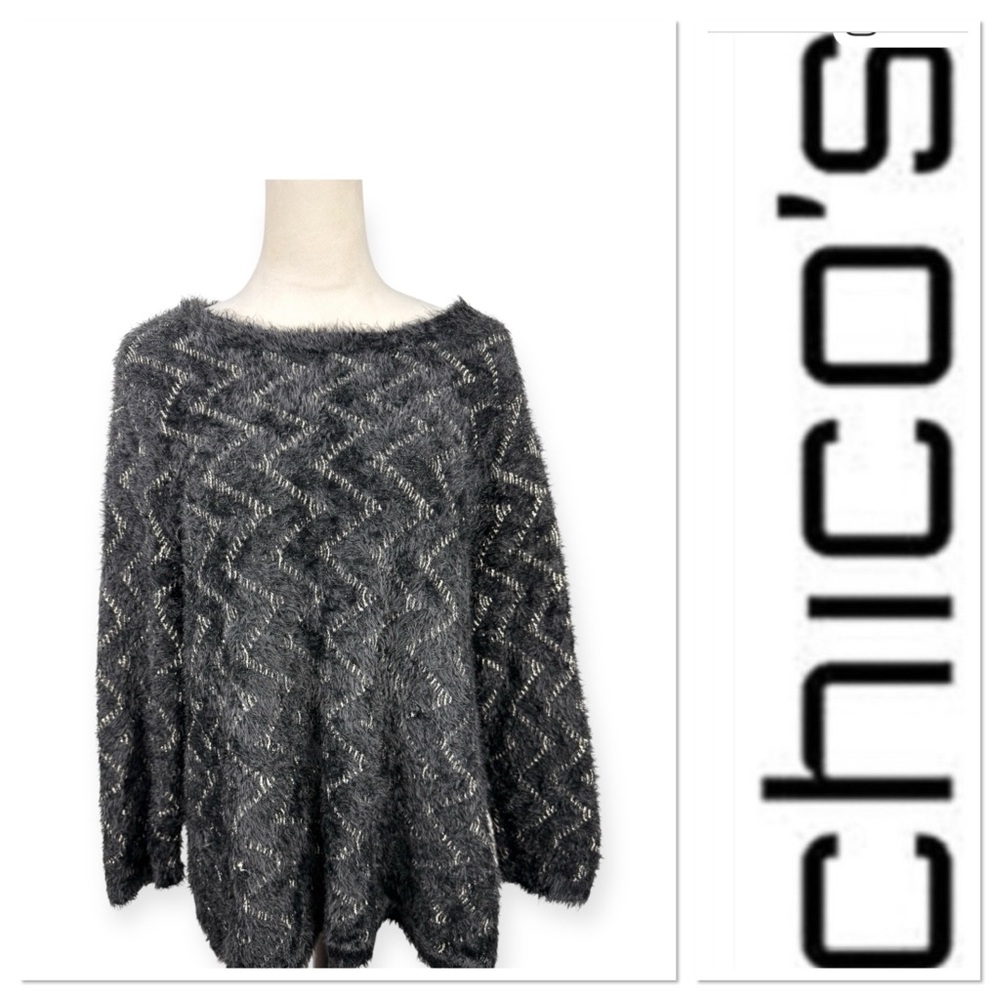 Chico’s black fuzzy sweater with gold zig zag size 4-XXL/20